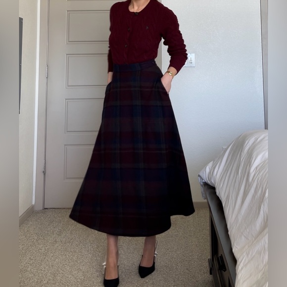RALPH LAUREN PURPLE LABEL PLAID WOOL ERIKA CIRCLE SKIRT - Picture 14 of 17